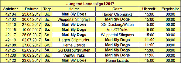 Spielplan MSD 2017 - Jugendteam (Landesliga)